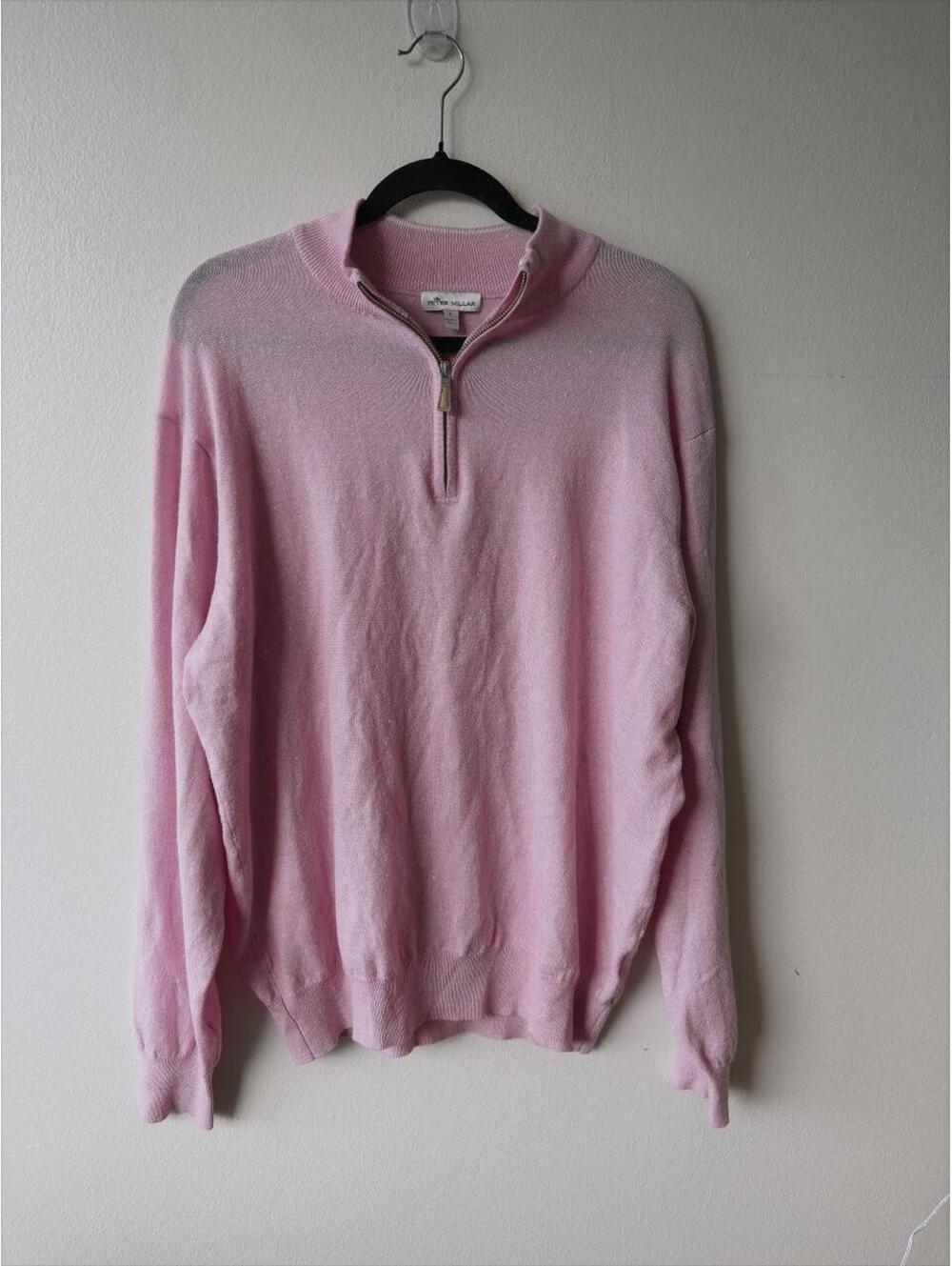 Peter Millar Pink Quarter Zip Sweater. Merino wool